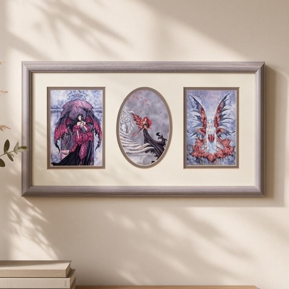 Vintage Y2K Amy Brown Framed Fairy Art 3 Prints Follow Me Gothic Fantasy 22x12